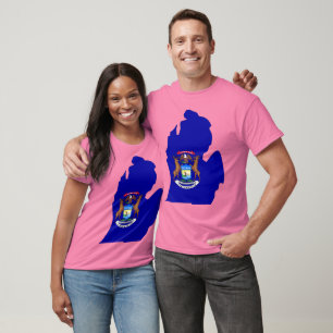 Camiseta Mapa da bandeira de Michigan
