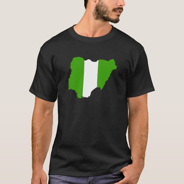 Camiseta Mapa da bandeira de Nigéria sem redução (Frente)