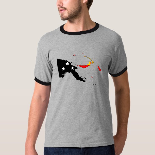 Camiseta Mapa da bandeira de Papuá-Nova Guiné sem redução (Frente)