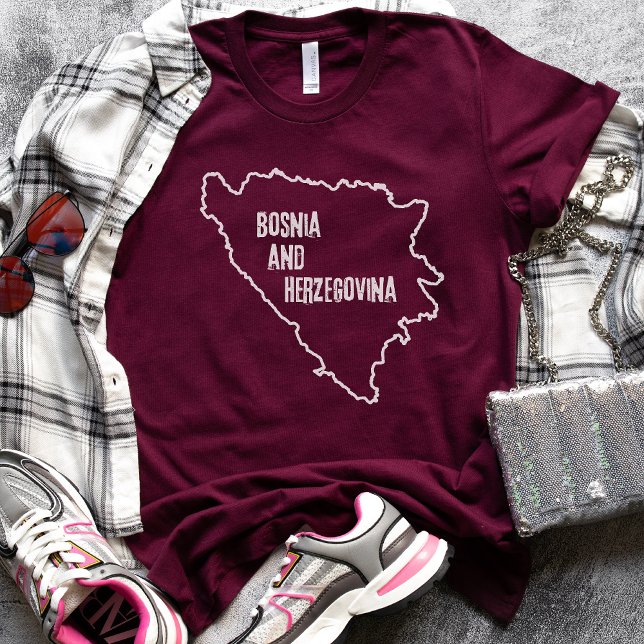 Camiseta Mapa da Bósnia e Herzegovina - Linha do País Camis (Criador carregado)