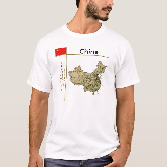 Camiseta Mapa da China + Sinalizador + Título T-Shirt (Frente)