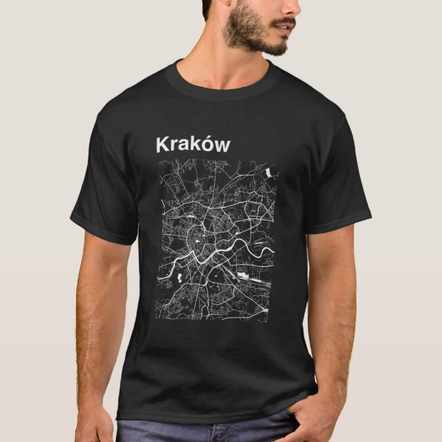 Camiseta Mapa da Cidade Clássica de Cracóvia Polônia (Frente)