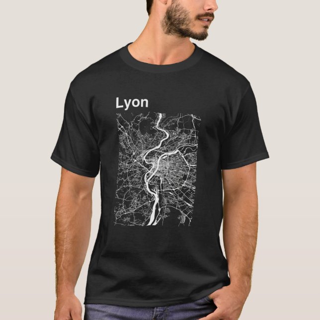 Camiseta Mapa da cidade clássica de Lyon França (Frente)