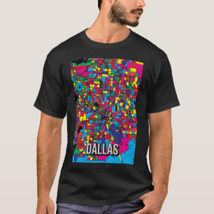Camiseta Mapa da cidade de Dallas - Cor colorida de Pop de 