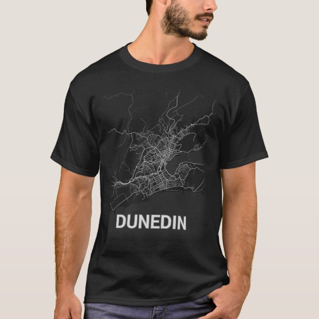 Camiseta Mapa da cidade de Dunedin (LETRAS GRANDES) (Frente)
