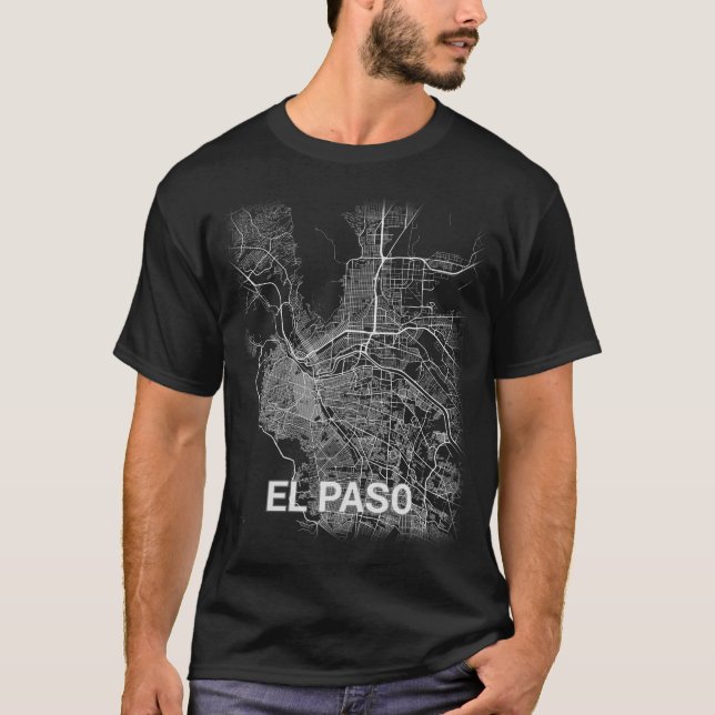 Camiseta Mapa da cidade de El Paso (LETRAS GRANDES) (Frente)