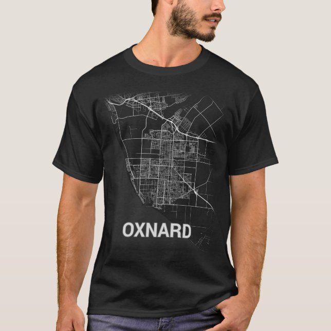 Camiseta Mapa da cidade de Oxnard (LETRAS GRANDES) (Frente)