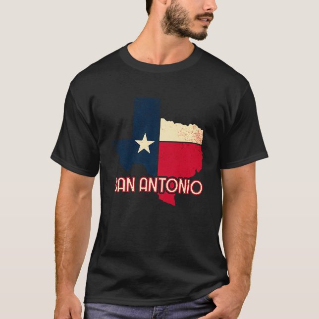 Camiseta Mapa da Cidade de San Antonio Texas Bandeira Texan (Frente)