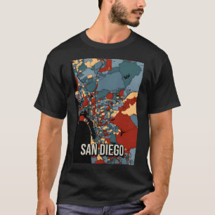 Camiseta Mapa da cidade de San Diego - Colorida Abstrato Ea