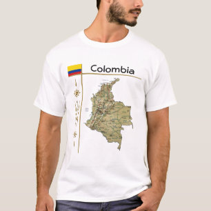 Camiseta Mapa da Colômbia + Sinalizador + Título T-Shirt