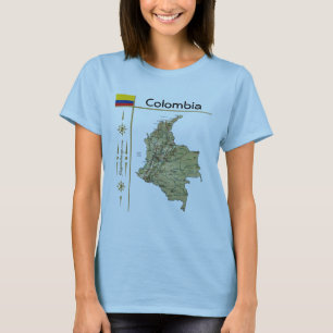 Camiseta Mapa da Colômbia + Sinalizador + Título T-Shirt