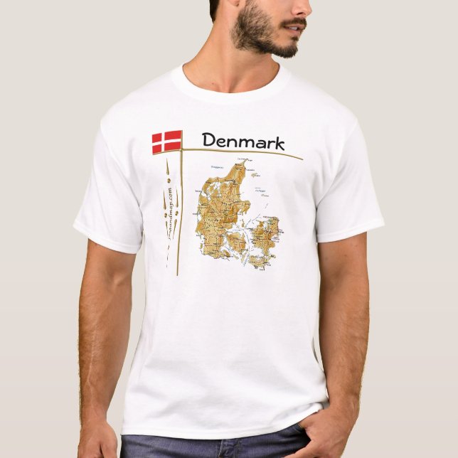 Camiseta Mapa da Dinamarca + Sinalizador + Título T-Shirt (Frente)