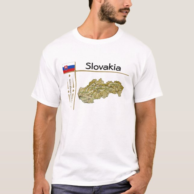 Camiseta Mapa da Eslováquia + Sinalizador + Título T-Shirt (Frente)