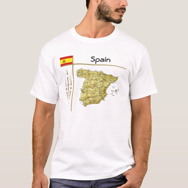 Camiseta Mapa da Espanha + Sinalizador + Título T-Shirt (Frente)