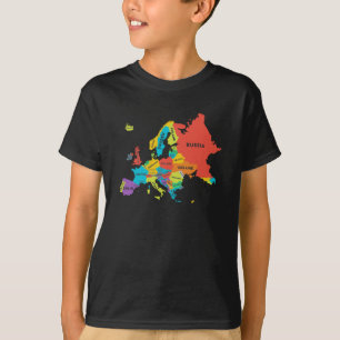 Camiseta Mapa da Europa com a Geografia de Nomes de Países