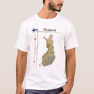 Camiseta Mapa da Finlândia + Sinalizador + Título T-Shirt