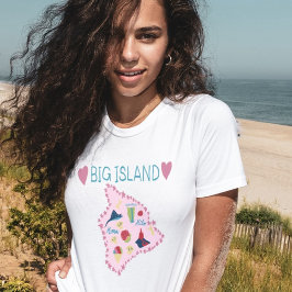Camiseta Mapa da Grande Ilha do Havaí Ilustração Fofa em Pa