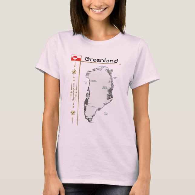 Camiseta Mapa da Gronelândia + Sinalizador + Título T-Shirt (Frente)