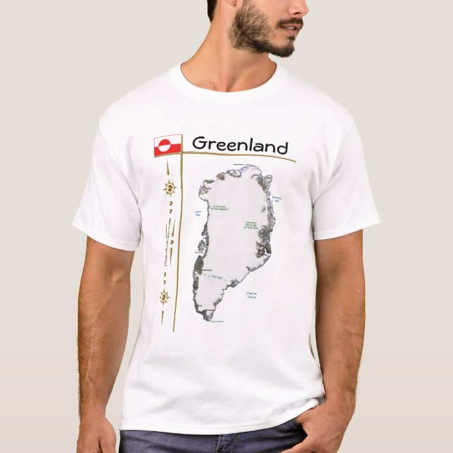 Camiseta Mapa da Gronelândia + Sinalizador + Título T-Shirt (Frente)