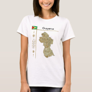 Camiseta Mapa da Guiana + Sinalizador + Título T-Shirt
