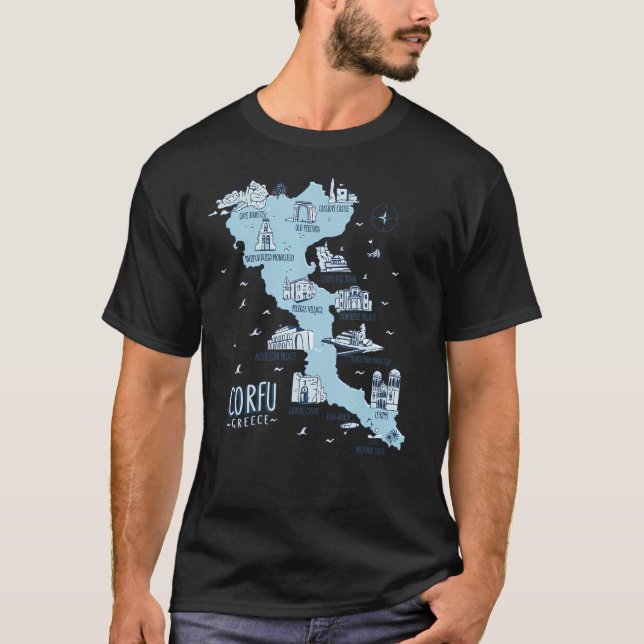 Camiseta Mapa Da Ilha Da Grécia De Corfu (Frente)