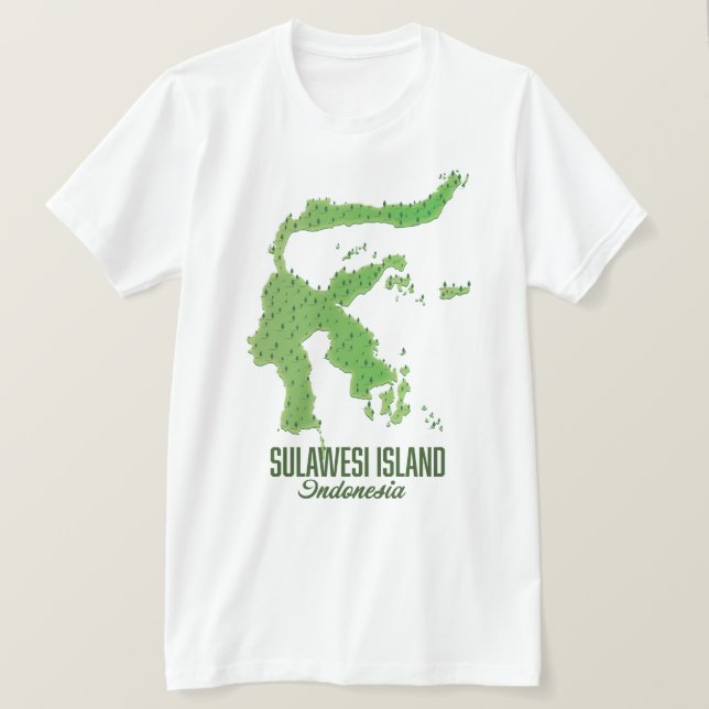 Camiseta Mapa da Indonésia na ilha de Sulawesi (Frente do Design)