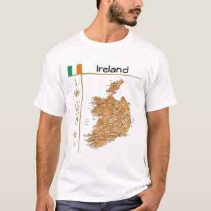 Camiseta Mapa da Irlanda + Sinalizador + Título T-Shirt