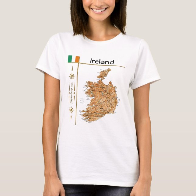 Camiseta Mapa da Irlanda + Sinalizador + Título T-Shirt (Frente)