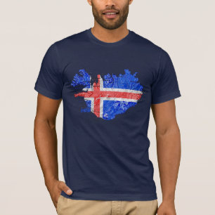 Camiseta Mapa da Islândia Cores da Bandeira