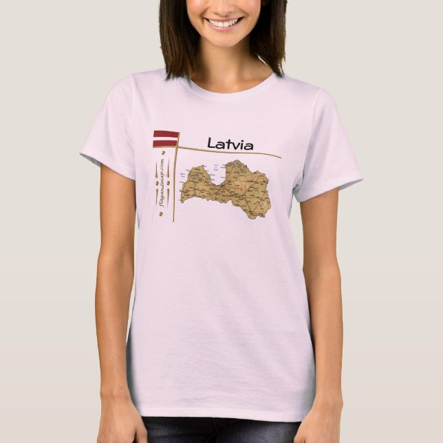 Camiseta Mapa da Letónia + Sinalizador + Título T-Shirt (Frente)