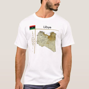 Camiseta Mapa da Líbia + Sinalizador + Título T-Shirt