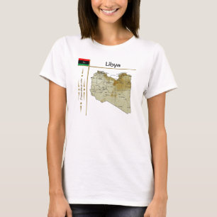 Camiseta Mapa da Líbia + Sinalizador + Título T-Shirt