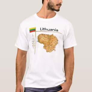 Camiseta Mapa da Lituânia + Sinalizador + Título T-Shirt