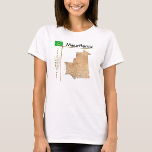 Camiseta Mapa da Mauritânia + Sinalizador + Título T-Shirt