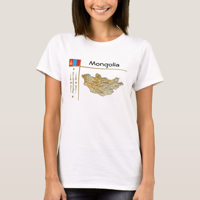 Camiseta Mapa da Mongólia + Sinalizador + Título T-Shirt (Frente)