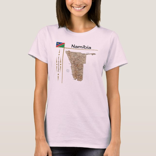 Camiseta Mapa da Namíbia + Sinalizador + Título T-Shirt (Frente)
