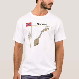 Camiseta Mapa da Noruega + Sinalizador + Título T-Shirt