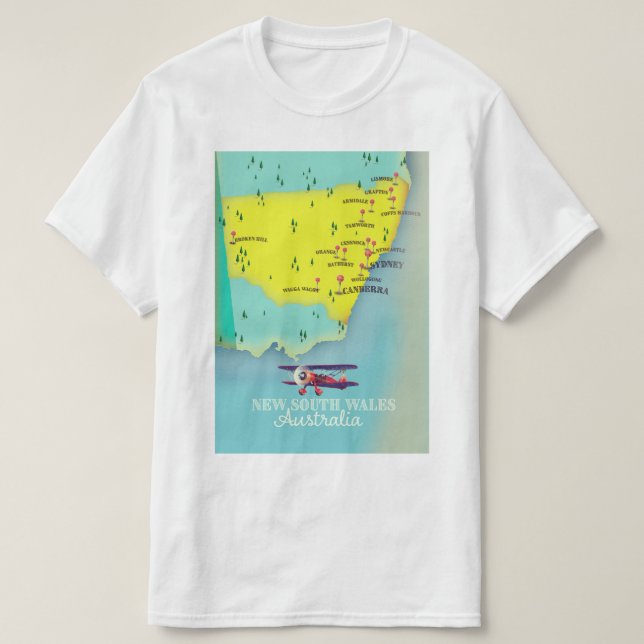 Camiseta Mapa da Nova Gales do Sul Austrália (Frente do Design)