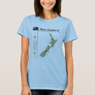 Camiseta Mapa da Nova Zelândia + Sinalizador + Título T-S