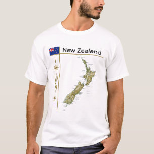 Camiseta Mapa da Nova Zelândia + Sinalizador + Título T-S