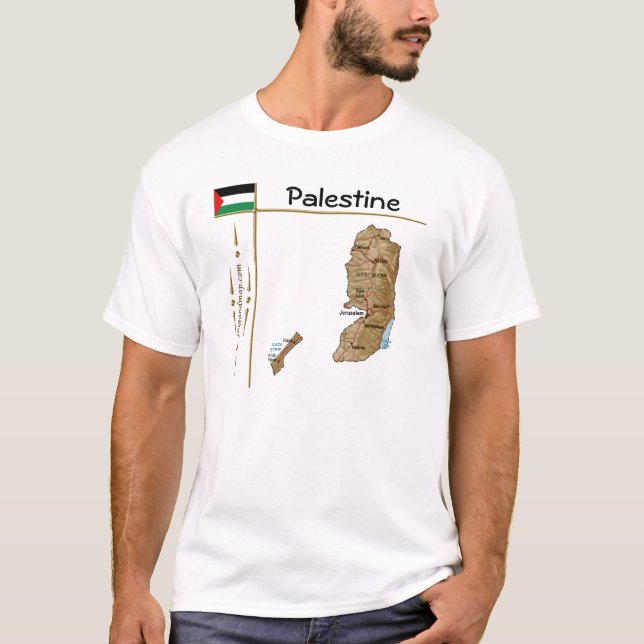 Camiseta Mapa da Palestina + Sinalizador + Título T-Shirt (Frente)