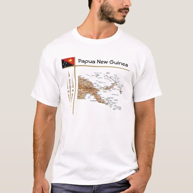 Camiseta Mapa da Papua-Nova Guiné + Sinalizador + Título T- (Frente)