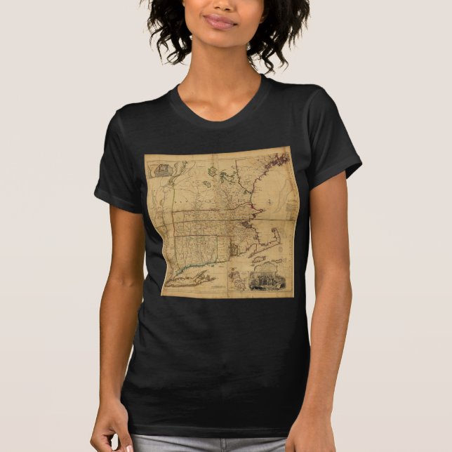 Camiseta Mapa da parte a mais habitada de Nova Inglaterra (Frente)