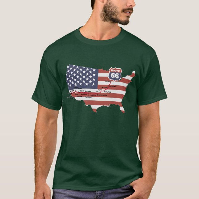 Camiseta Mapa da Rota 66 (Frente)