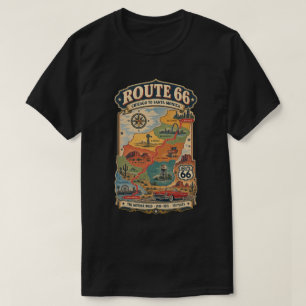 Camiseta Mapa da Rota 66 de Chicago a Santa Mônica Vintage