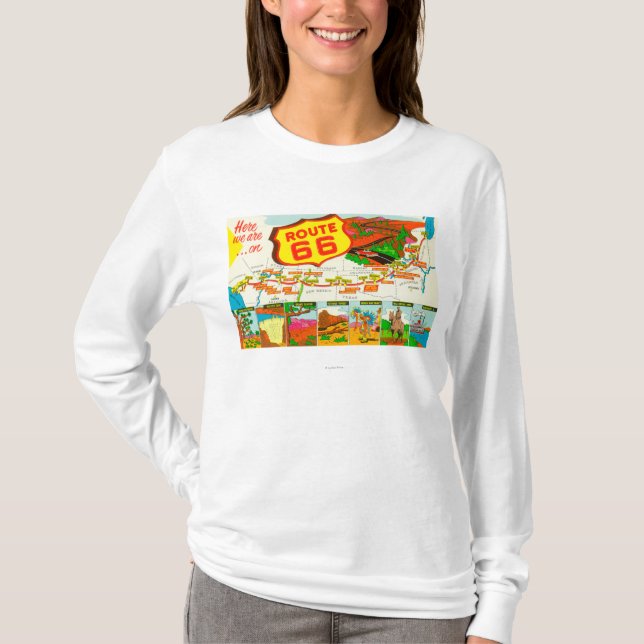Camiseta Mapa da rota 66 de Los Angeles a Chicago (Frente)