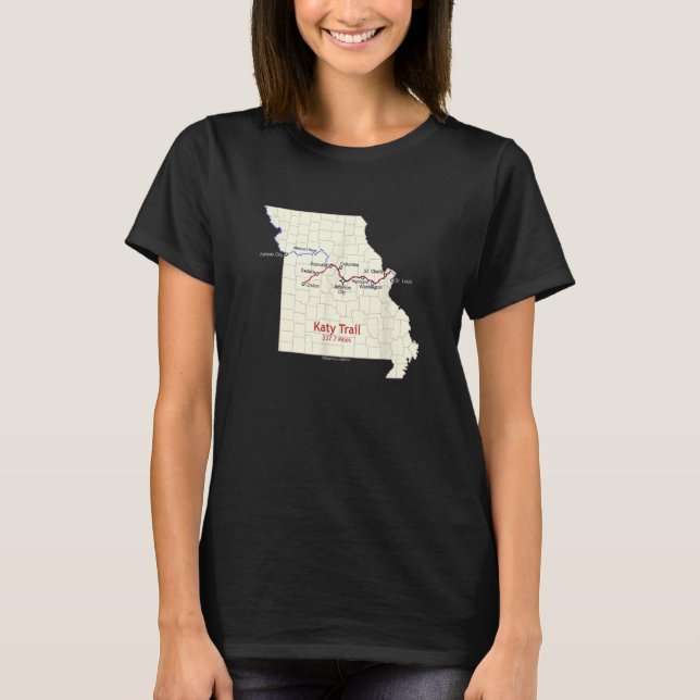 Camiseta Mapa da rota de Katy Trail (Frente)