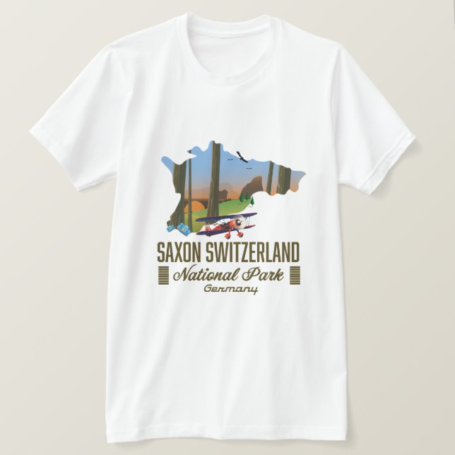Camiseta Mapa da Saxon Suiça National Park Alemanha (Frente do Design)