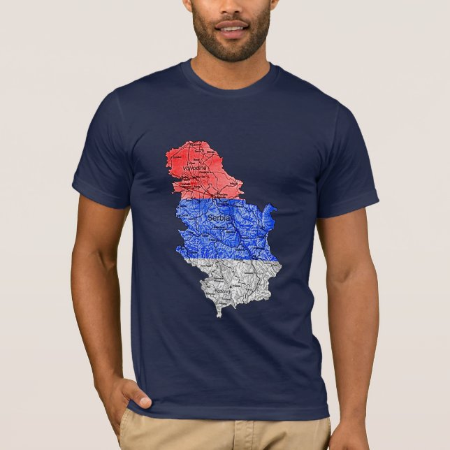 Camiseta Mapa da Sérvia Cores da Bandeira (Frente)