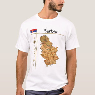 Camiseta Mapa da Sérvia + Sinalizador + Título T-Shirt